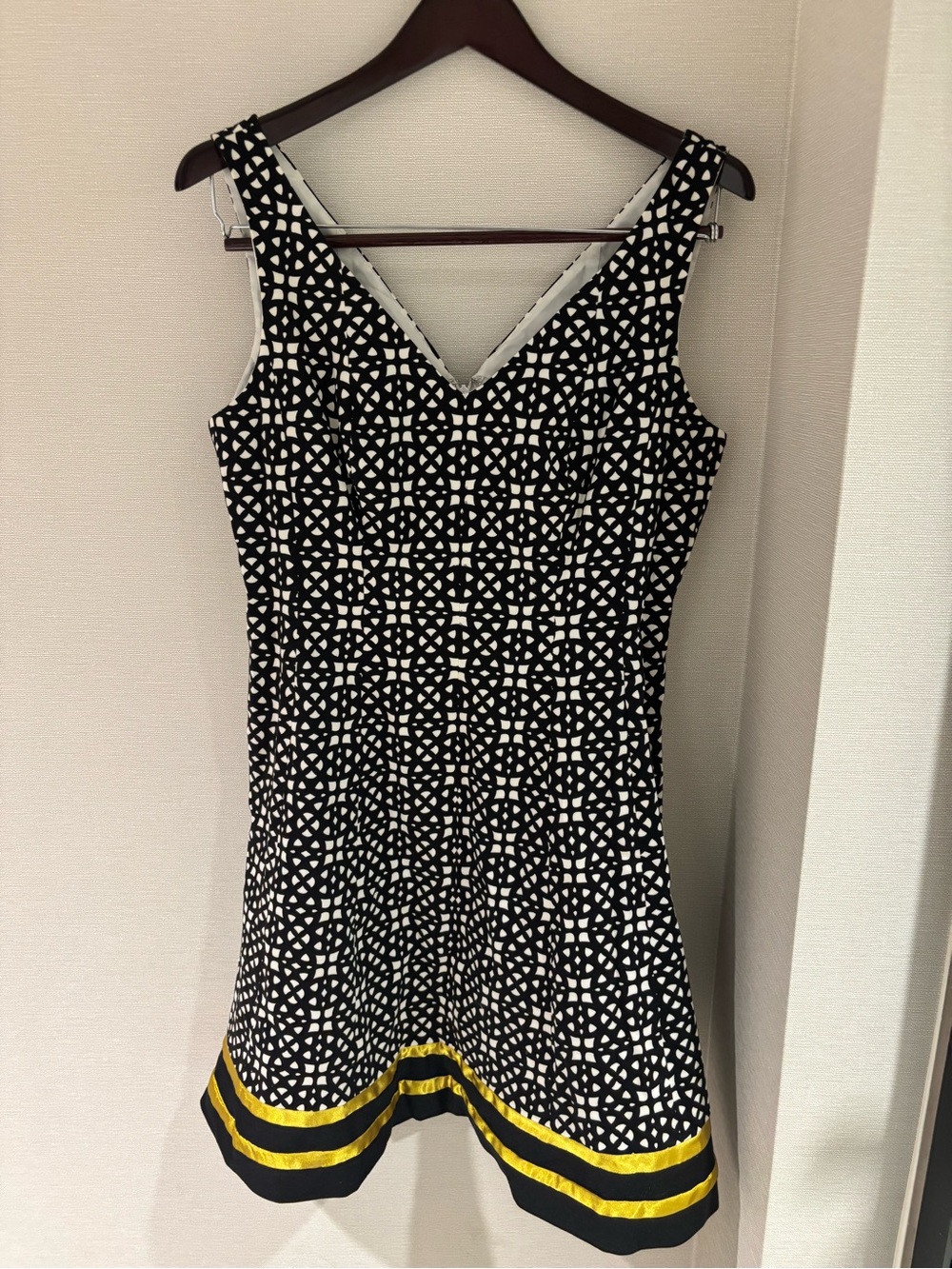 new directions Black and White Geometric Tank Dress with Yellow Trim